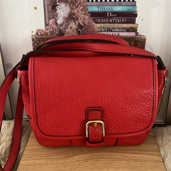 Coach Red Hadley Pebble Leather Flap Crossbody Shoulder Bag - Picture 2 of 10